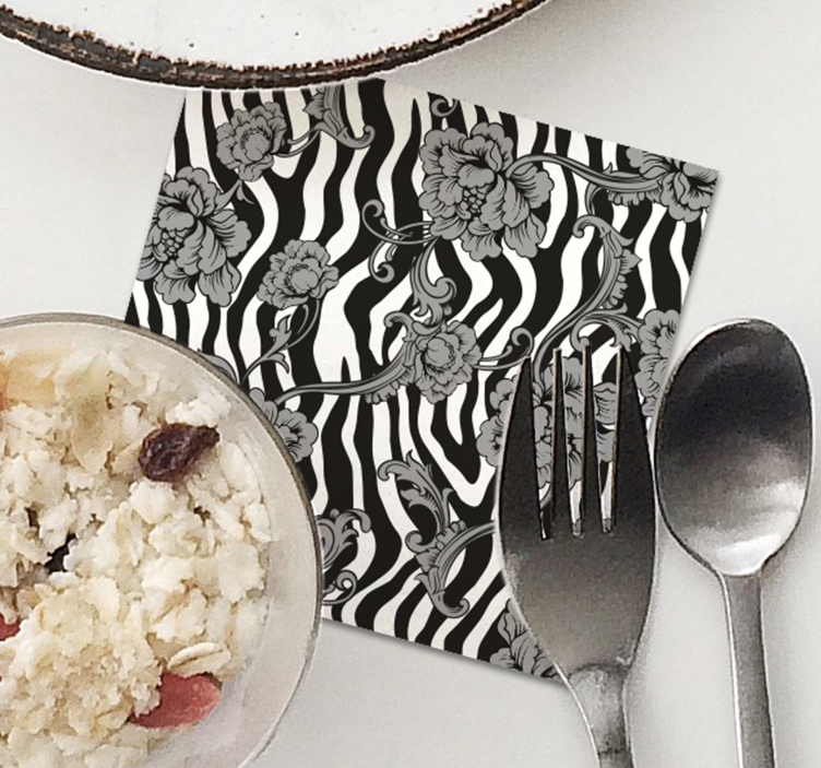 Bases para copos com estampa floral de zebra - TenStickers