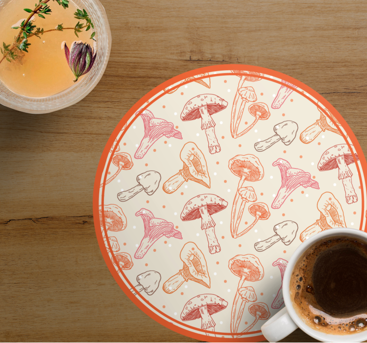 Bases para copos com ilustração de cogumelo divertido - TenStickers