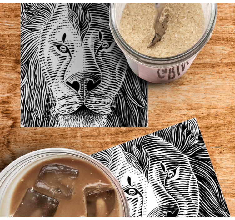 Bases para copos com ilustração detalhada de leão - TenStickers