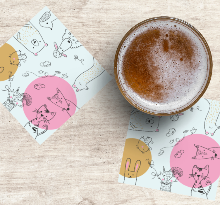 Bases para copos com ilustrações de animais divertidos - TenStickers