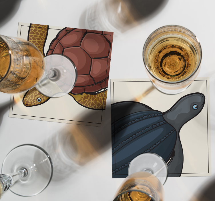 Bases para copos com ilustrações de tartarugas coloridas - TenStickers