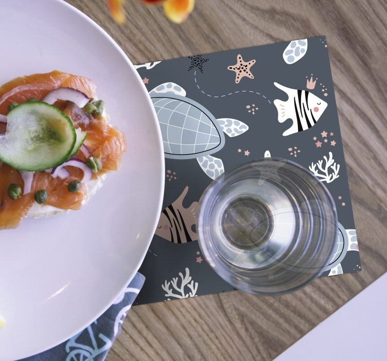 Bases para copos com padrão de criaturas marinhas - TenStickers