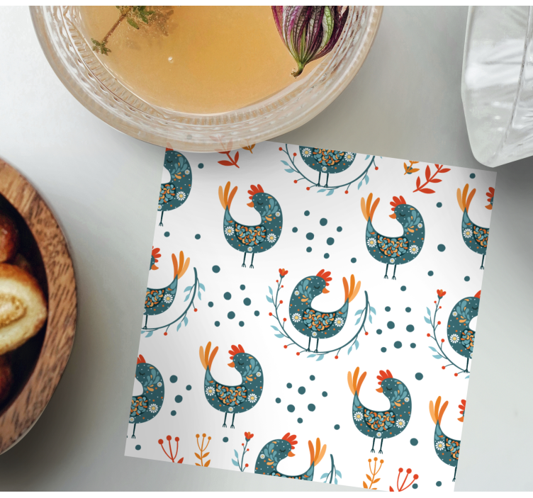 Bases para copos com padrão de galinha divertido - TenStickers