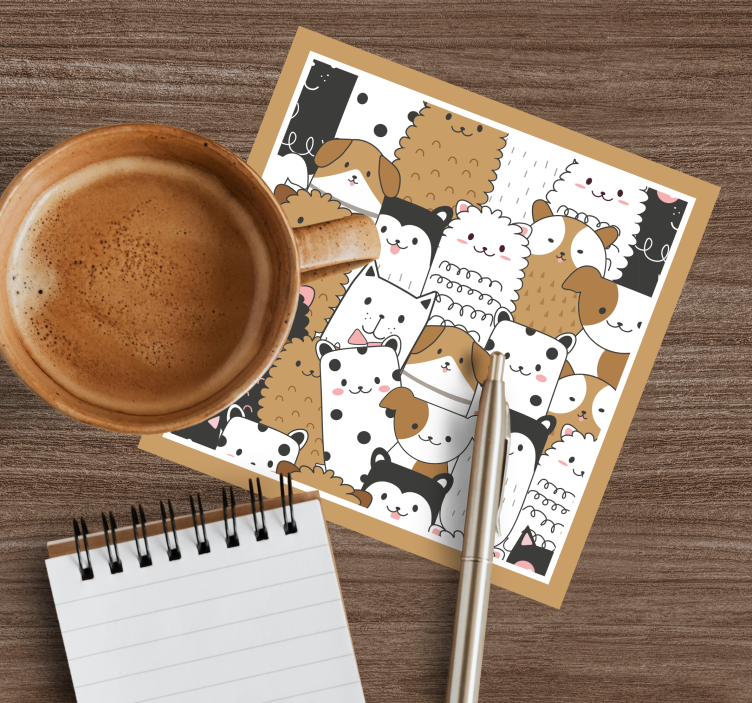 Bases para copos com padrão de rostos de animais fofos - TenStickers