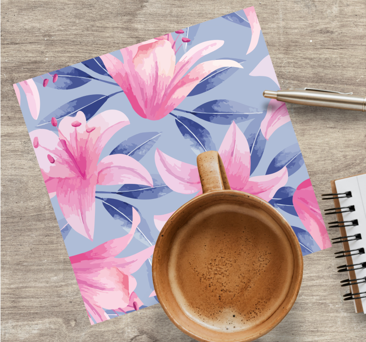 Bases para copos com padrão floral de lírios rosas - TenStickers