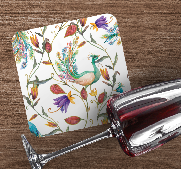 Bases para copos com padrão floral de pavão - TenStickers