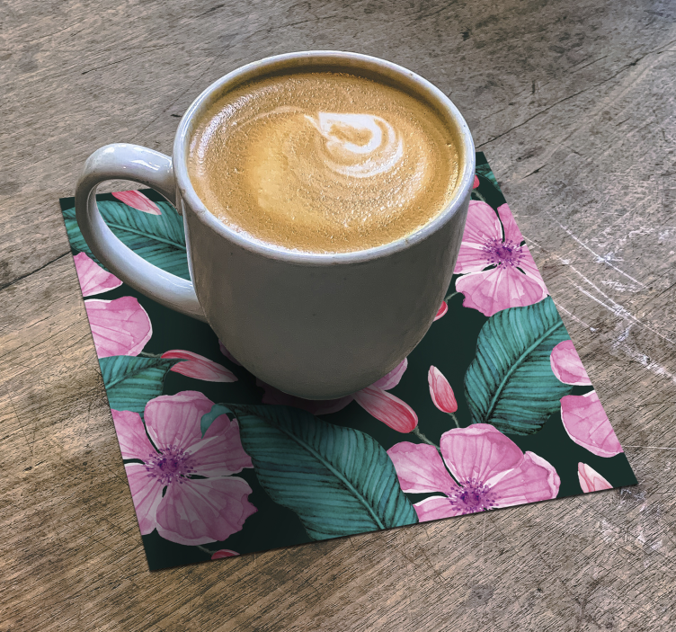 Bases para copos com padrão floral e folhas - TenStickers