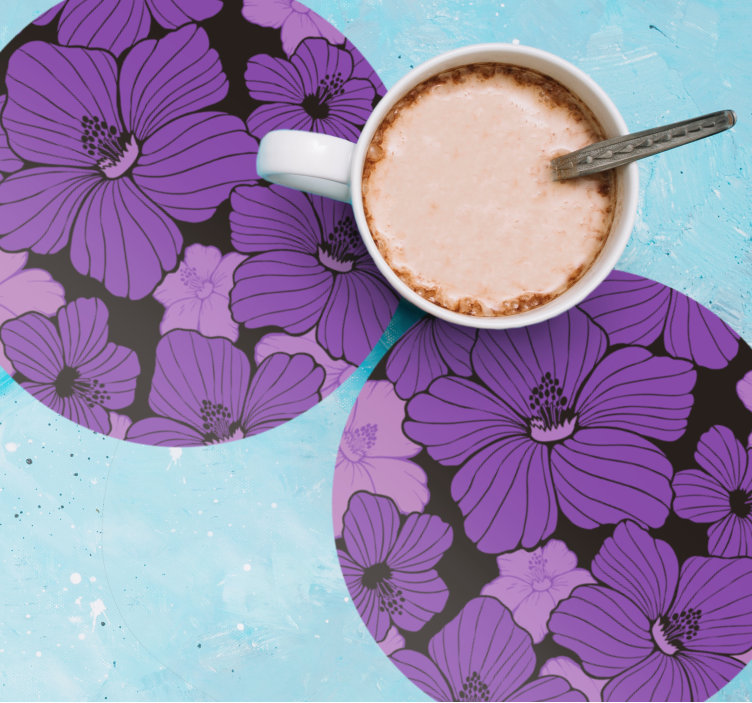 Bases para copos com padrão floral roxo vibrante - TenStickers