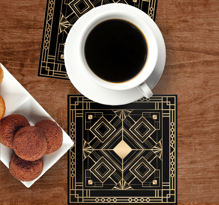 Bases para copos com padrão geométrico e detalhes dourados - TenStickers