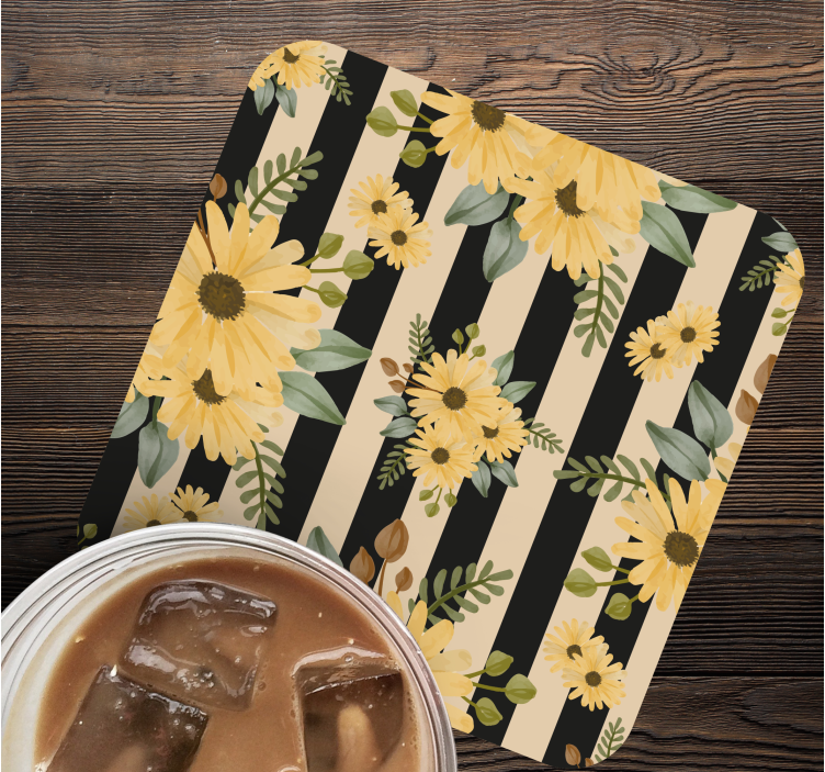 Bases para copos com padrão listrado floral - TenStickers