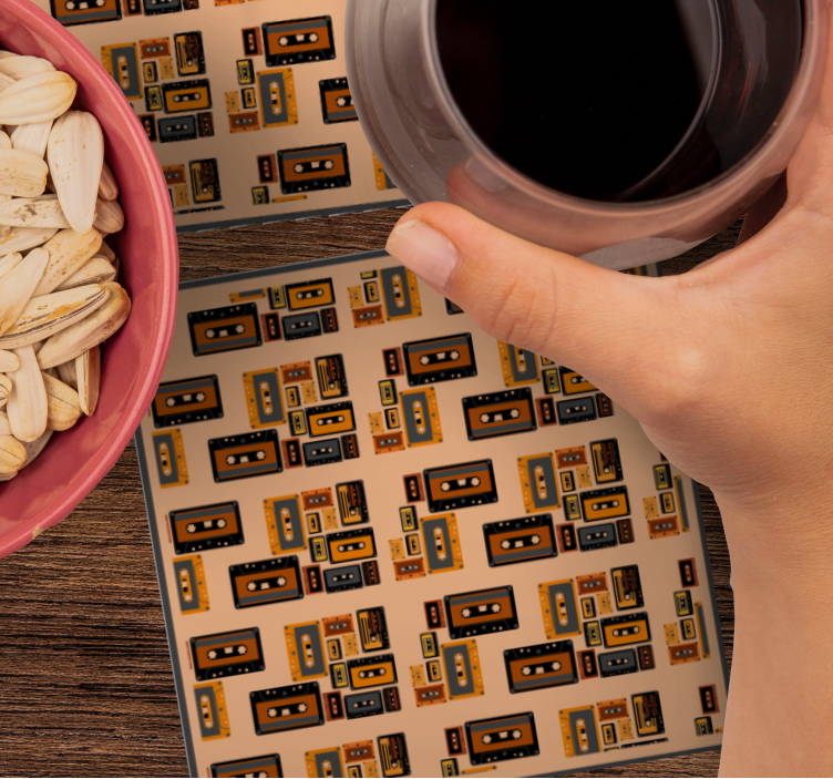 Bases para copos com padrões de cassete vintage - TenStickers