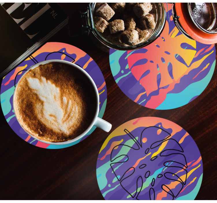 Bases para copos com padrões de folhas coloridas - TenStickers