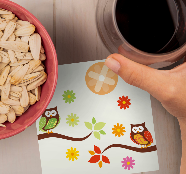 Bases para copos corujas e flores coloridas - TenStickers