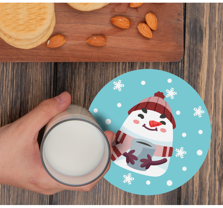 Bases para copos de natal boneco de neve com caneca - TenStickers