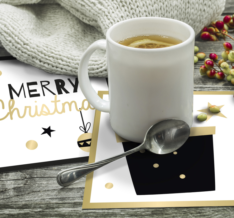 Bases para copos de natal design de presente feliz - TenStickers