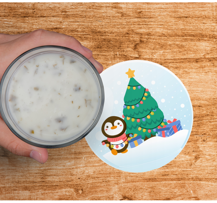 Bases para copos de natal pinguim com Árvore de natal - TenStickers