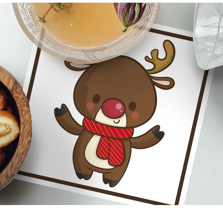 Bases para copos de natal rena alegre com cachecol - TenStickers