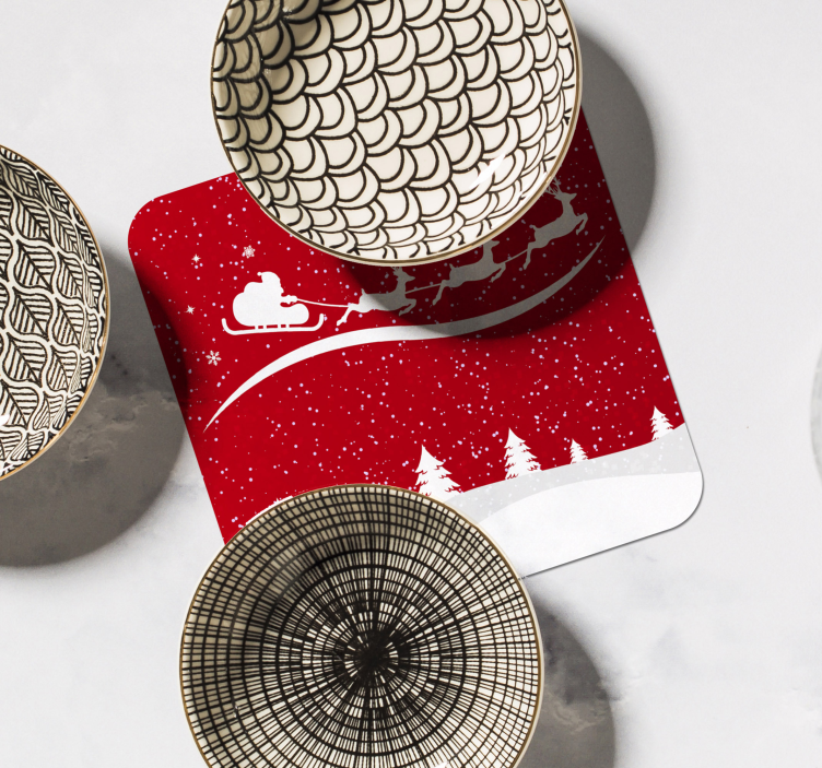 Bases para copos de natal trenó do papai noel com renas - TenStickers