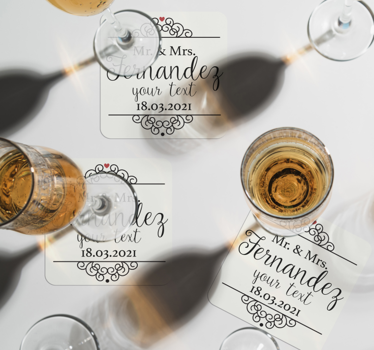 Bases para copos de casamentos Senhor e senhora - TenStickers