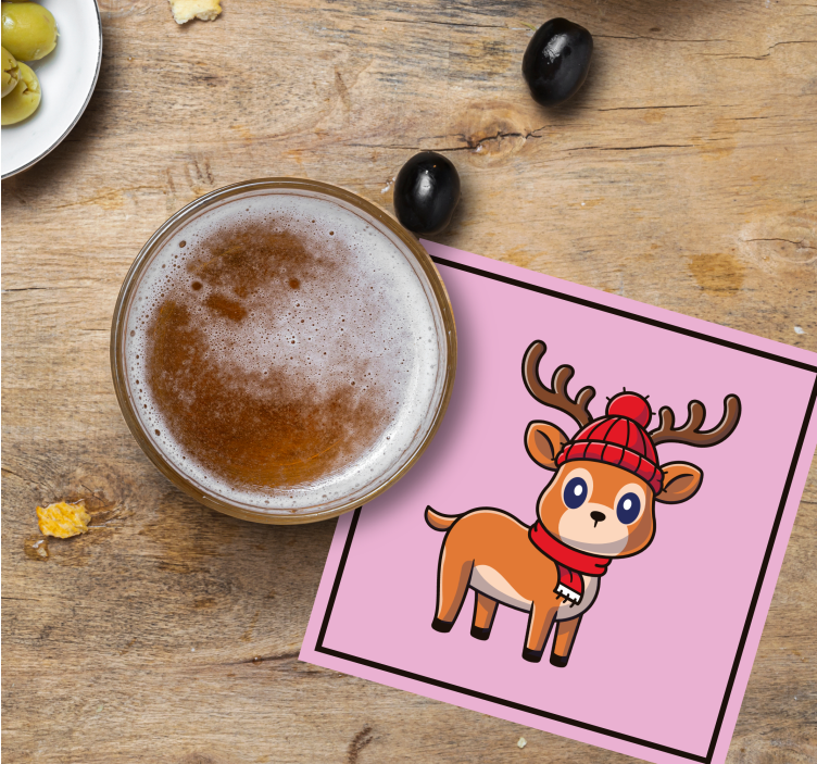 Bases para copos de natal Desenho de rena bebê com nome - TenStickers