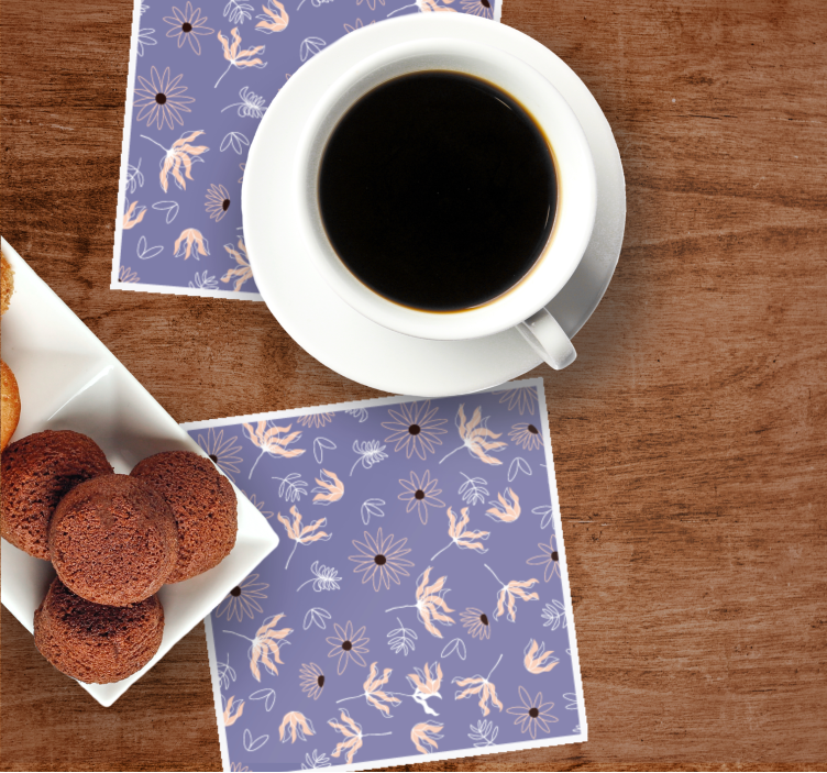 Bases para copos modernas Desenho de flor abstrato laranja e roxo - TenStickers