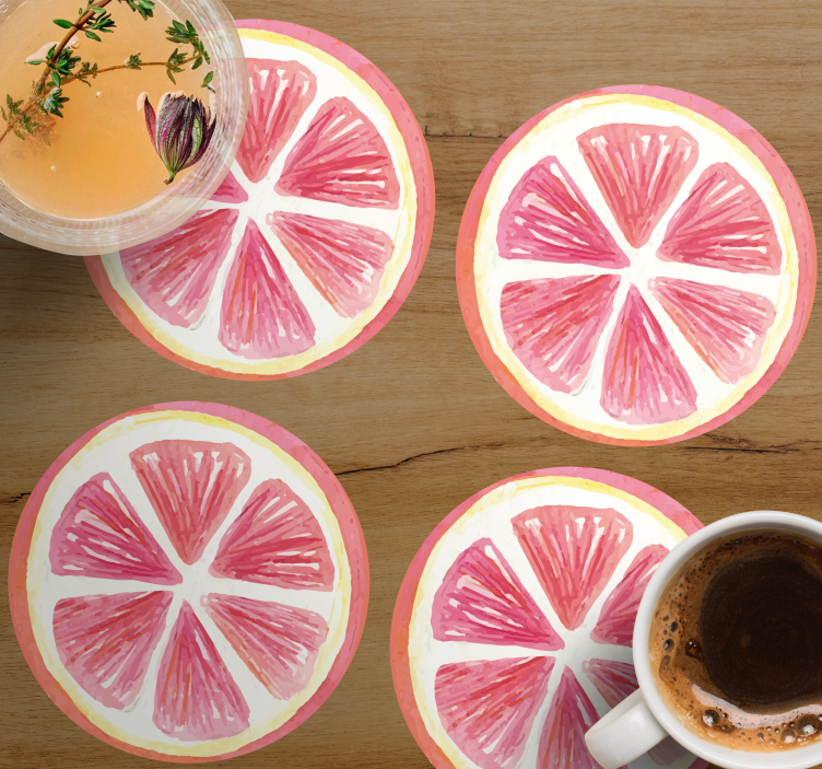 Bases para copos fatias de cítricos rosados contornadas - TenStickers