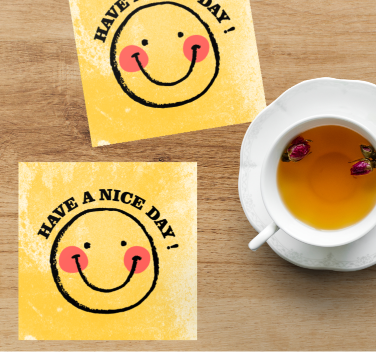 Bases para copos frase sorriso alegre com saudação - TenStickers
