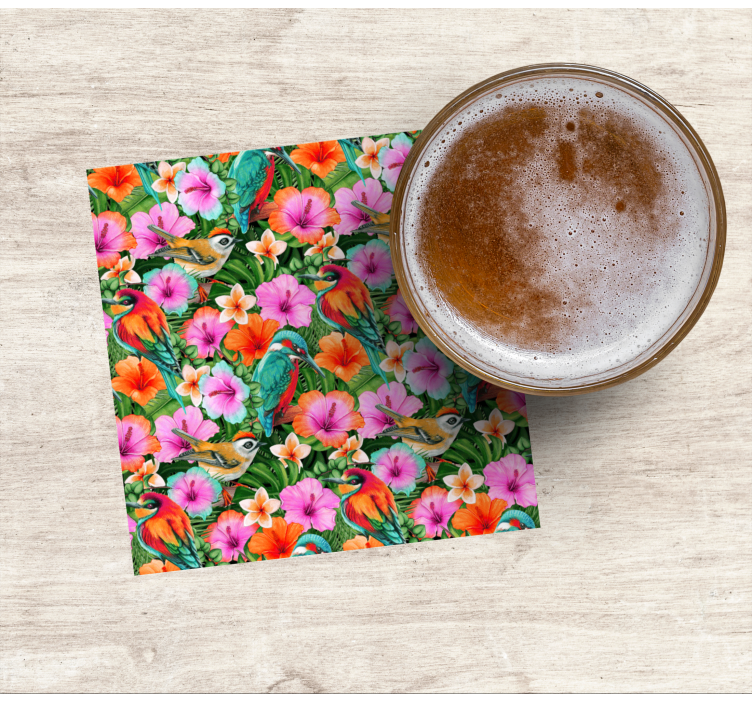 Bases para copos modernas com flores de pássaros tropicais - TenStickers