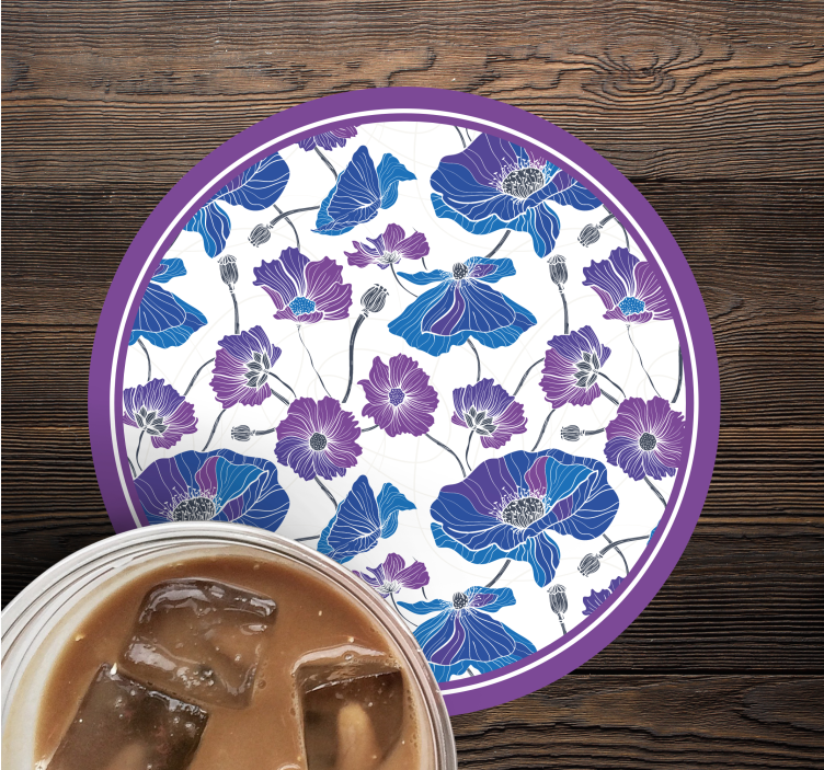 Bases para copos modernas com padrão floral em roxo - TenStickers
