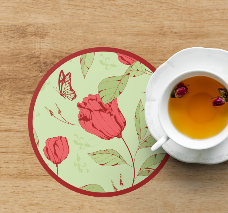 Bases para copos modernas estampa floral com borboleta - TenStickers