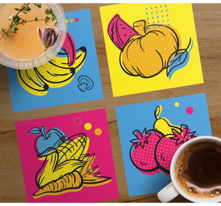Bases para copos modernas ilustrações de frutas coloridas - TenStickers