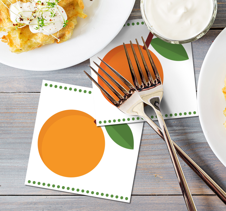 Bases para copos modernas laranja com folha - TenStickers