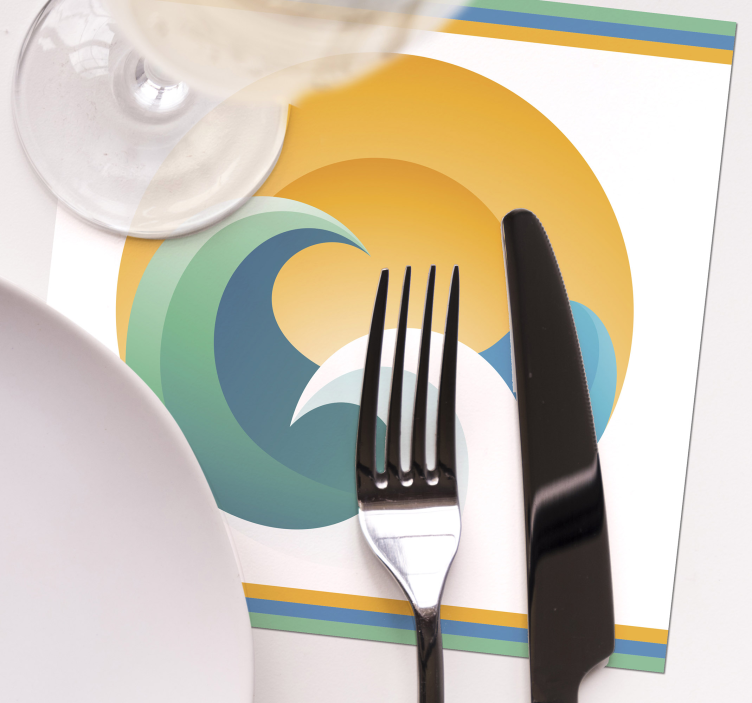 Bases para copos modernas ondas estilizadas com pôr do sol - TenStickers