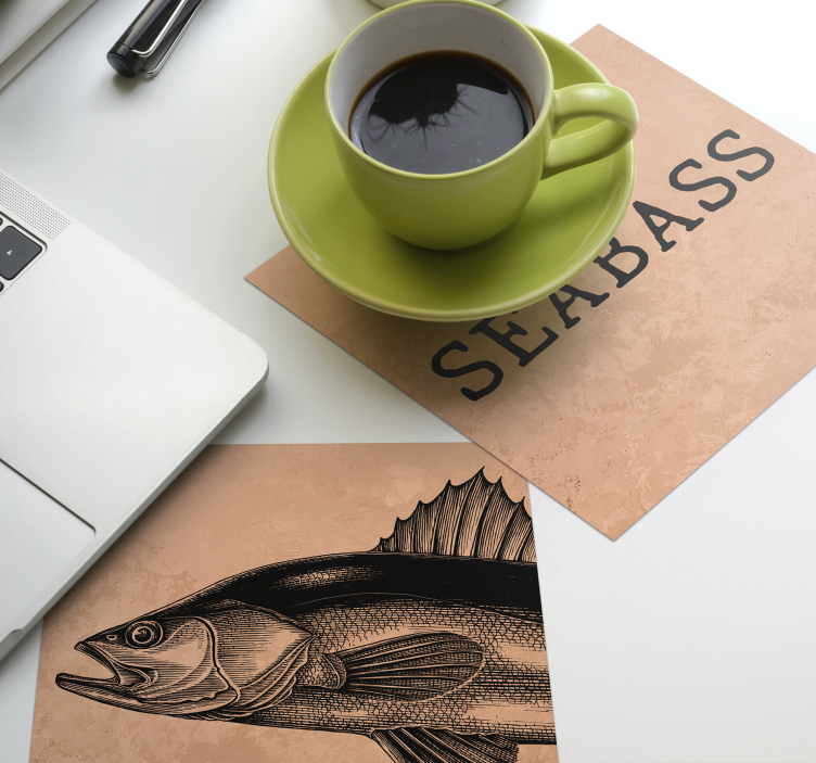 Bases para copos personalizáveis arte de ilustração seabass - TenStickers