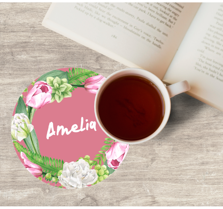 Bases para copos personalizáveis coroa floral rosa - TenStickers