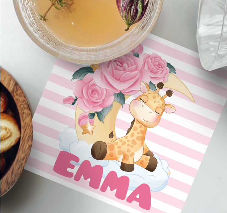 Bases para copos personalizáveis girafa com crescente floral - TenStickers