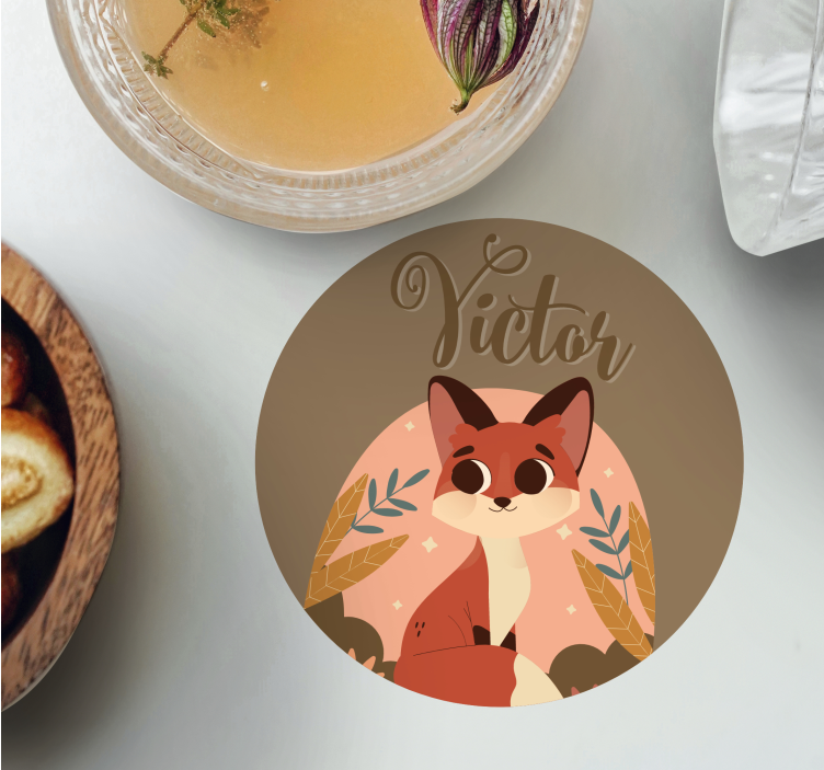 Bases para copos personalizáveis personagem de raposa fofa - TenStickers