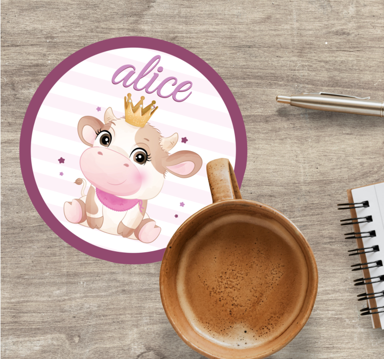 Bases para copos personalizáveis personagem de vaca fofo - TenStickers