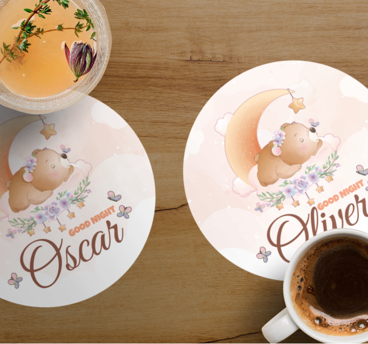 Bases para copos personalizáveis tema de urso fofo - TenStickers