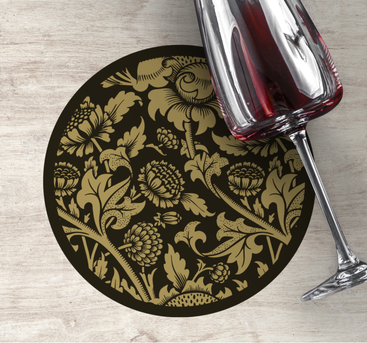 Bases para copos vintage padrão floral dourado - TenStickers