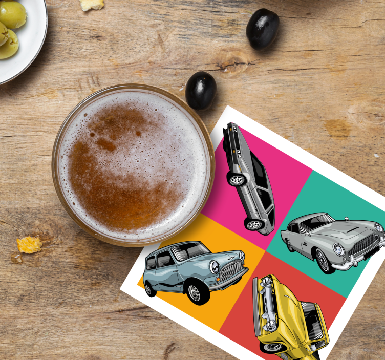 Bases para copos vintage quarteto de carros clássicos - TenStickers