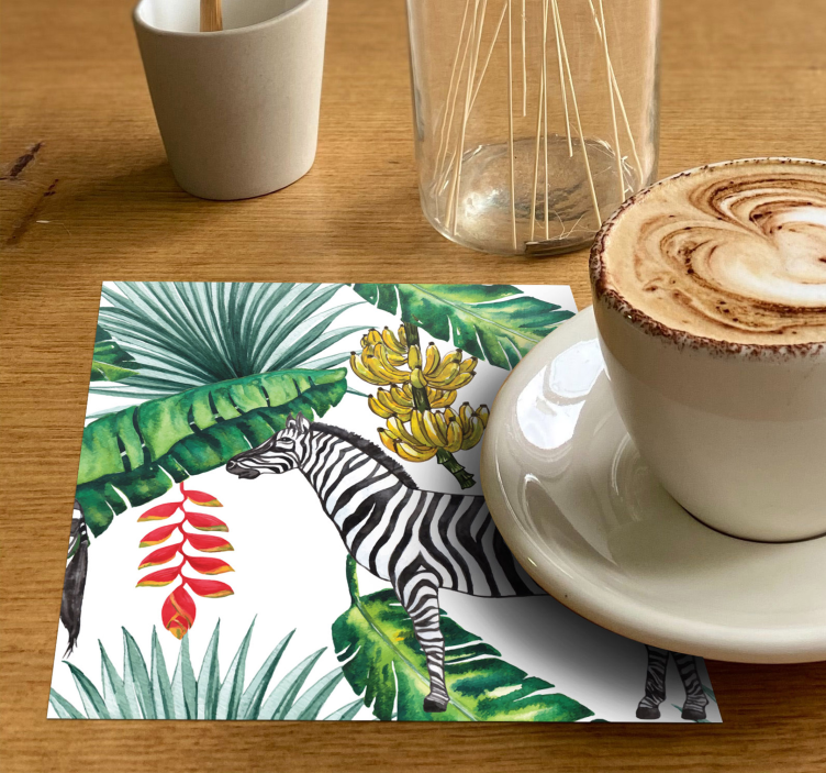 Bases para copos zebra e folhagem tropical - TenStickers