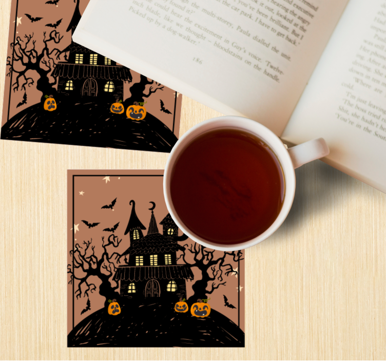 Casa mal-assombrada com morcegos base para copos de halloween - TenStickers