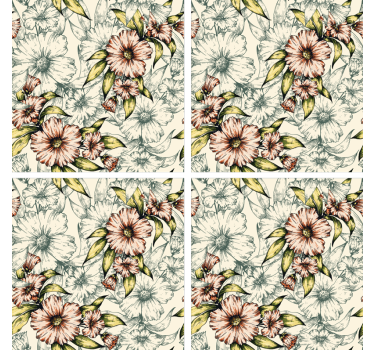 Bases para copos arte em padrão floral - TenStickers