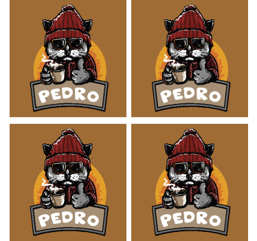 Bases para copos em vinil vintage Gato retrô com nome - TenStickers