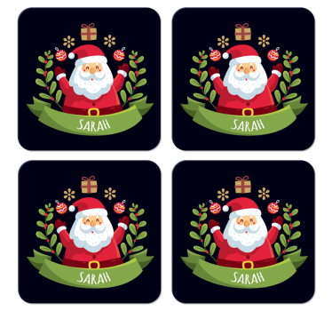 Bases para copos em vinil de natal Papai noel com nome - TenStickers