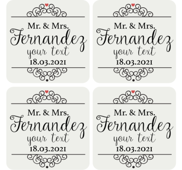 Bases para copos em vinil de casamentos Senhor e senhora - TenStickers