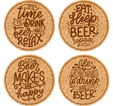 Bases para copos em vinil com frases Textos de cerveja diferentes - TenStickers