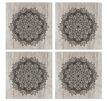 Bases para copos em vinil de azulejos Mandala preta na madeira - TenStickers