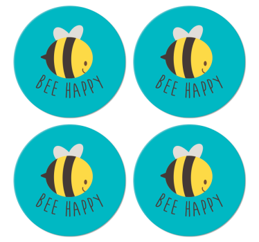 Bases para copos em vinil com frases Abelha feliz - TenStickers